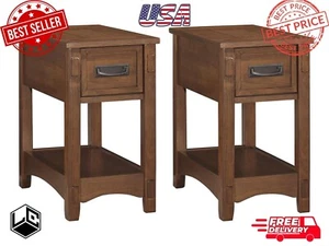 Set of 2 Chairside Tables - Brown - Picture 1 of 5