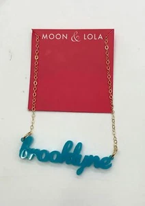 $50 Moon & Lola Gold Filled Blue Brooklyne Nameplate Acrylic Chain Necklace - Picture 1 of 4