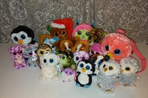 LOT OF 20 TY BEANIE PLUSH STUFFED ANIMALS BIG EYES plus Flamingo Backpack  - Picture 1 of 7