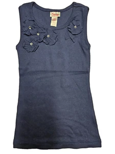 Justice Blue Sleeveless Tank Top Decorative Flowers 5 - Picture 1 of 3