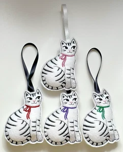 Handmade Embroidered Felt Cat Hanging Decoration – Christmas Tree Ornament - Picture 1 of 5