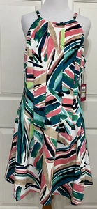 Abito svasato e senza maniche Vince Camuto taglia 14 verde rosa bianco nuovo con etichette $118 - Foto 1 di 9