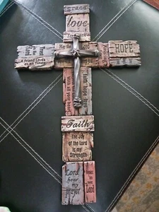 Steinmauer Kreuz 23x15 Hoffnung Liebe Glaube Gnade - Bild 1 von 3