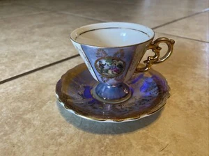 Piattino tazza tè vintage blu oro raro vittoriano corteggiamento coppia Fragonard 11/275 - Foto 1 di 7