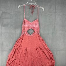 Free People Jumpsuit Womens Large Light Red Wide Crop Leg Open Mid Section Rayon