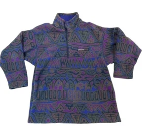 VTG Patagonia Kids Aztec Fleece 1/4 Snap T Pullover Size 12 Made in USA - Picture 1 of 6