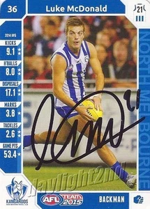 Signed 2015 NORTH MELBOURNE KANGAROOS AFL Card LUKE MCDONALD - Picture 1 of 1