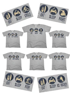 Camiseta de algodón orgánico para hombre efecto mezclilla Eat Sleep deporte/fitness *Elige deporte* - Imagen 1 de 43