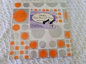 Retro Mod Gift Wrap English Cards Orange Silver White Geometric print 3 sheets - Picture 1 of 5
