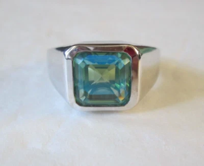 Anillo de platino de cuarzo pavo real con corte Asscher para hombre sobre plata de ley (talla 12) Foto 1 de 4