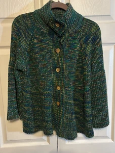 VTG Tiara Women’s Sz XL Button Up Multicolor Confetti Cardigan Mock Neck - Picture 1 of 9