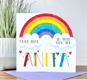 Personalisierte Karte Viel Glück im neuen Job Handarbeit Regenbogen - Bild 1 von 2