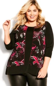 Avenue Plus Size 26/28 Floral Print Blouse Top Black Alyson - Picture 1 of 8