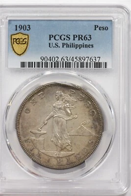 Philippines 1903 Peso PCGS Proof 63 rare this grade PC1516 combine shipping - Image 1 of 2