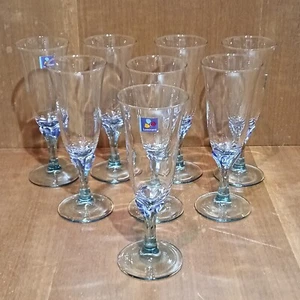 Flûtes À Champagne Art Déco, Pied Bleu, Blanc Et turquoise,Luminarc, Tulipe - Imagen 1 de 13