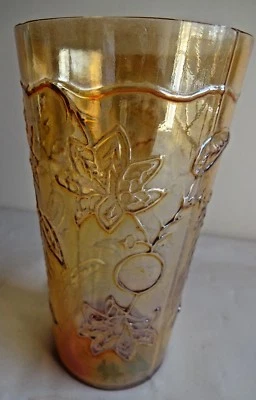 Vintage Carnival Glass Tumblers Vineyard Harvest Jain Glas Works India Rare#37 F - image 1 of 4