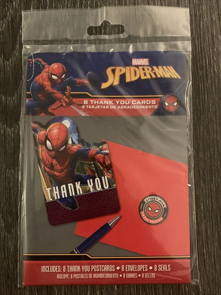 Tarjetas postales Marvel Spider-Man notas de agradecimiento 8 unidades fiesta de cumpleaños Foto 1 de 2