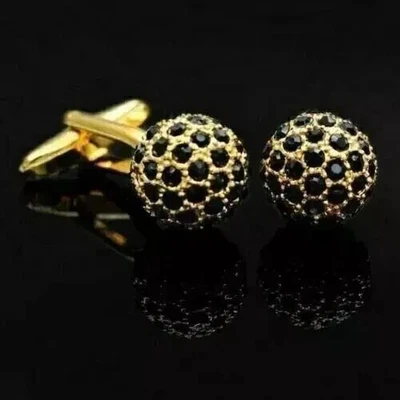 3CT Round Cut Lab Created Black Diamond Men's Cufflinks 14K Yellow Gold Finish - Image 1 of 3