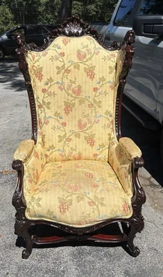 CARVED MAHOGANY FIGURAL ARM CHAIR, ATTR. KARPEN - Image 1 of 4