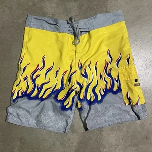 Pantalones Cortos Surf GRAIL Quicksilver Flames Amarillo Y Azul 2 Caras Jnco - Imagen 1 de 7