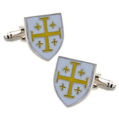 GEMELOS CABALLEROS TEMPLARIOS Blanco Amarillo Escudo Francmasonería Masones NUEVO con BOLSA DE REGALO Foto 1 de 3