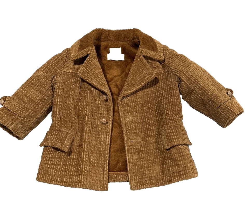 Vintage Newsboy Jack Tar Boys Corduroy Pea Coat Lined Brown Youth Toddler - Image 1 of 4