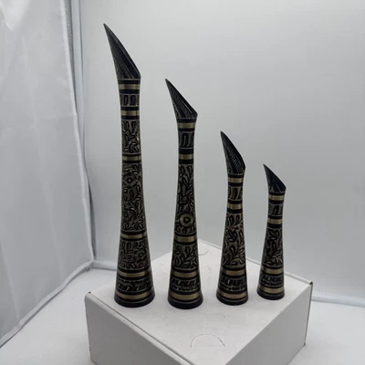 Ваза цветочная декоративная латунь с черной гравировкой, набор из 4 предметов. - Изображение 1 из 4