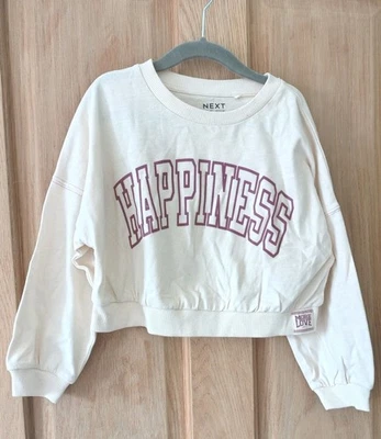 New NEXT Girls TOP Age 6 years HAPPINESS lightweight sweatshirt TOP Cropped  - Image 1 of 4