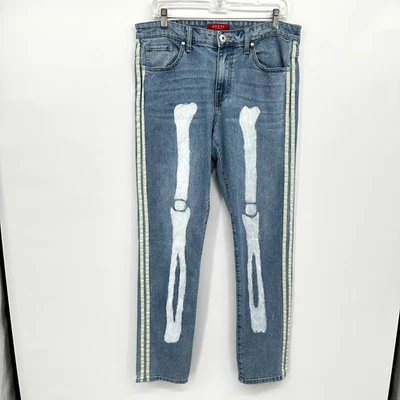 GUESS Jeans Mens 34 DIY Glittery Skeleton Bone Streetwear Punk Gorpcore Stripe - Image 1 of 4