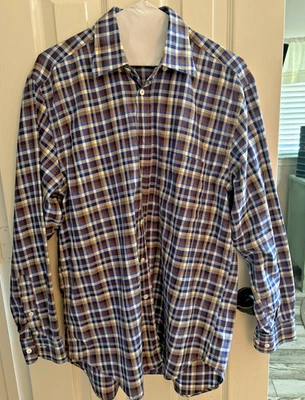 Brioni Dress Shirt Men's Medium Blue Cream Plaid 100% Cotton Button Up Italy LS - Image 1 of 4