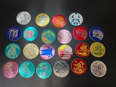 Vintage 90s Foil Pog Lot 80pcs Skull 8-Ball Yin Yang Holo Metallic Stack n Snack - Image 1 of 4