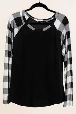 Acting Pro Black Buffalo Plaid Sleeve Raglan Long Sleeve Top 3x - Image 1 of 4