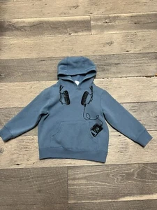 Gymboree Rock On blue hooded sweatshirt with headphones on it XS 3-4 - Picture 1 of 4