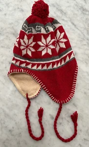 Sombrero para hombre rojo blanco gris tejido sherpa pom pom solapas talla única - Imagen 1 de 5