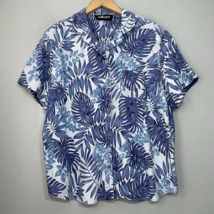 Sag Harbor Plus Size 1X Blue Tropical Linen Button Up Shirt Coastal Grandma - Picture 1 of 6
