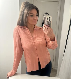 Rena Rowan Size 12 Silk Linen Blend Pink Long Sleeve Blouse - Picture 1 of 8