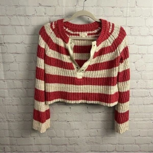 Pilcro Bell-Sleeve Henley stripe sweater size XXS v neck beachy grommets - Picture 1 of 11