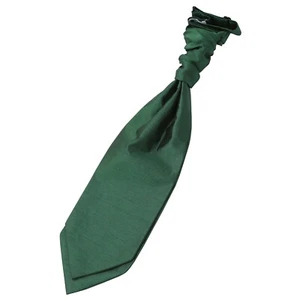 Emerald Green Solid Plain Shantung Mens Formal Wedding Pre-Tied Cravat by DQT - Picture 1 of 2