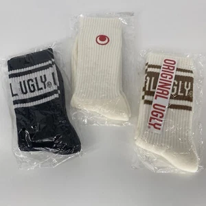 3 pares de calcetines de pantorrilla multiusos originales feos para hombre talla grande 10-13 nuevos con etiquetas + pegatinas - Imagen 1 de 5