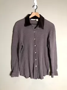 Camisa Térmica De Colección J. Jill Marrón Cuello Terciopelo Manga Larga Con Botones Talla S - Imagen 1 de 6