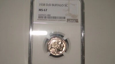 1938-D/D NGC MS67 Buffalo Nickel - Superb Blazing Gem BU! RARE D Over D Variety! - Image 1 of 4