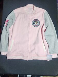 Disney 100 Yrs Of Wonder Mickey Mouse Club Womens Pink Gray Varsity Jacket SizeL