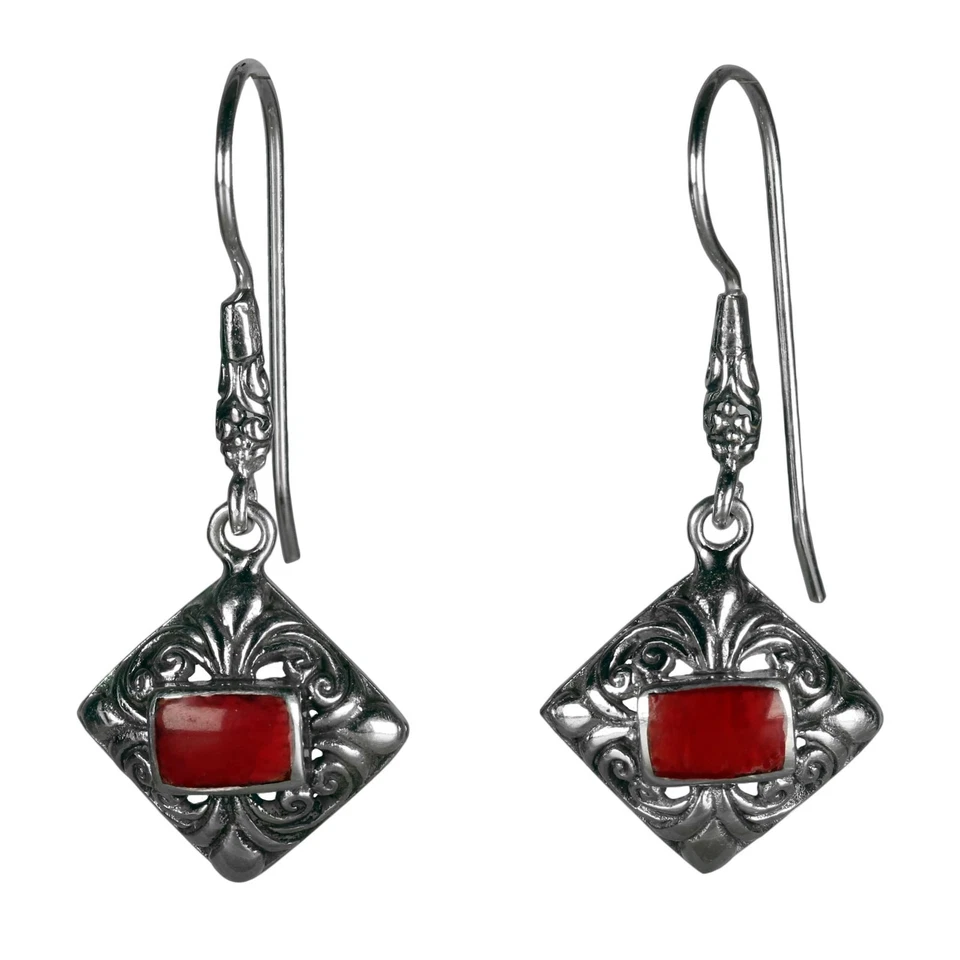 Damen Ohrringe Hänger ECHT 925er Silber und rote Steine SER336 - Bild 1 von 1