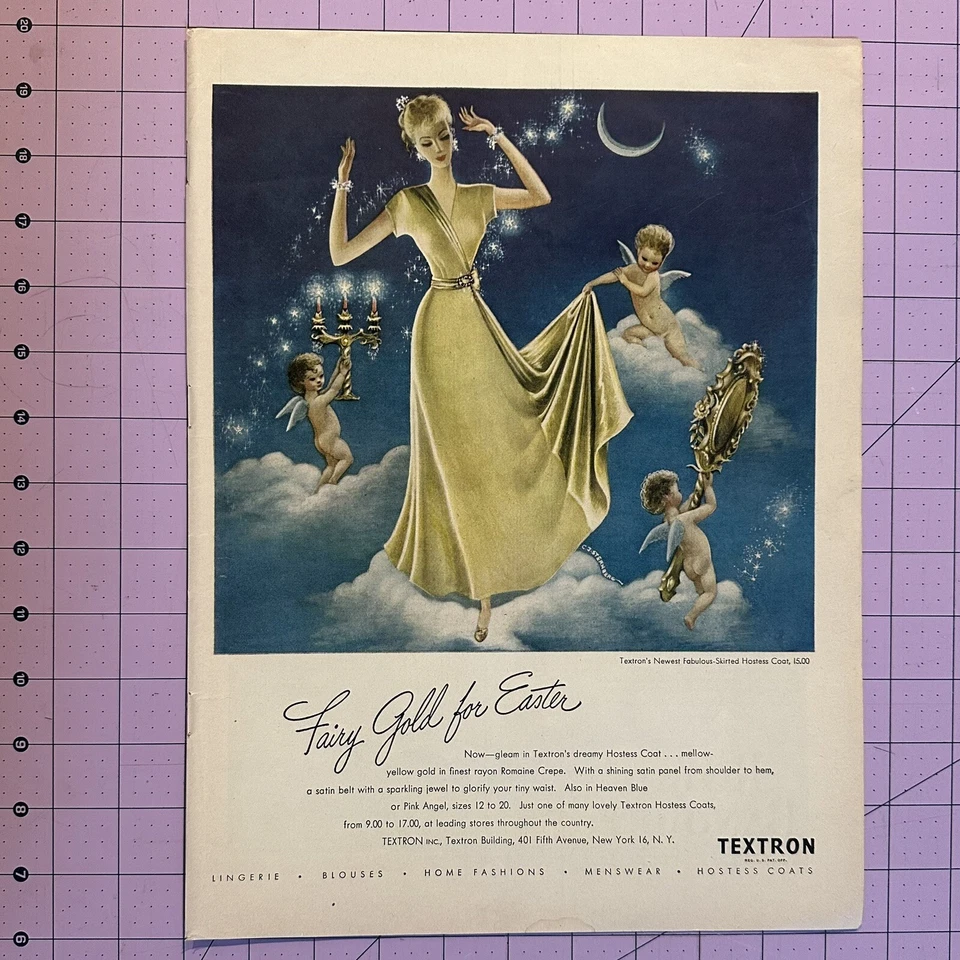 1947 Textron Fairy Gold Easter Woman Dress Skirt Baby Vintage Print Ad - Image 1 of 1