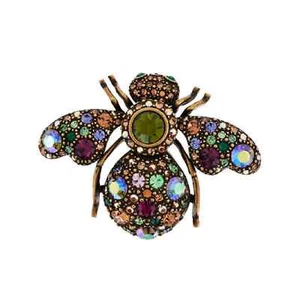 VTG Joan Rivers Prismatic Crystal BEE BROOCH PIN Peridot Aurora Borealis Bronze - Picture 1 of 5