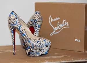 CHRISTIAN LOUBOUTIN Victoria 160 Python Vulcano Platform Daffodile Heels 41 ~NIB - Picture 1 of 13
