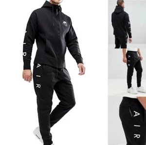 Nike Air Mens Tracksuit Hoody Joggers Sweatpants Fleece Hoodie Bottoms Black - Picture 1 of 12
