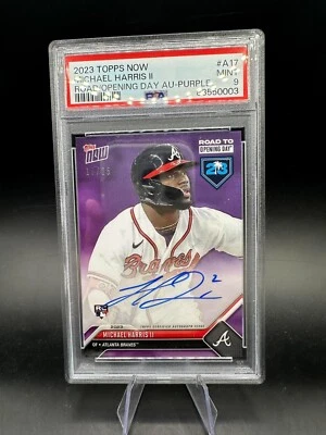 2023 TOPPS NOW Michael Harris II AUTO RC ROOKIE PURPLE OPENING DAY #/25 PSA 9 SP - Image 1 of 2
