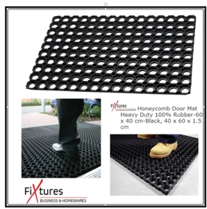 Fixtures Honeycomb Door Mat Heavy Duty 100% Rubber 60cm x 40cm-Black - Picture 1 of 8