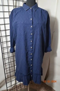 NWT Wonderly Navy distressed-look Ruffle Hem Shirt Dress Size M - Picture 1 of 6